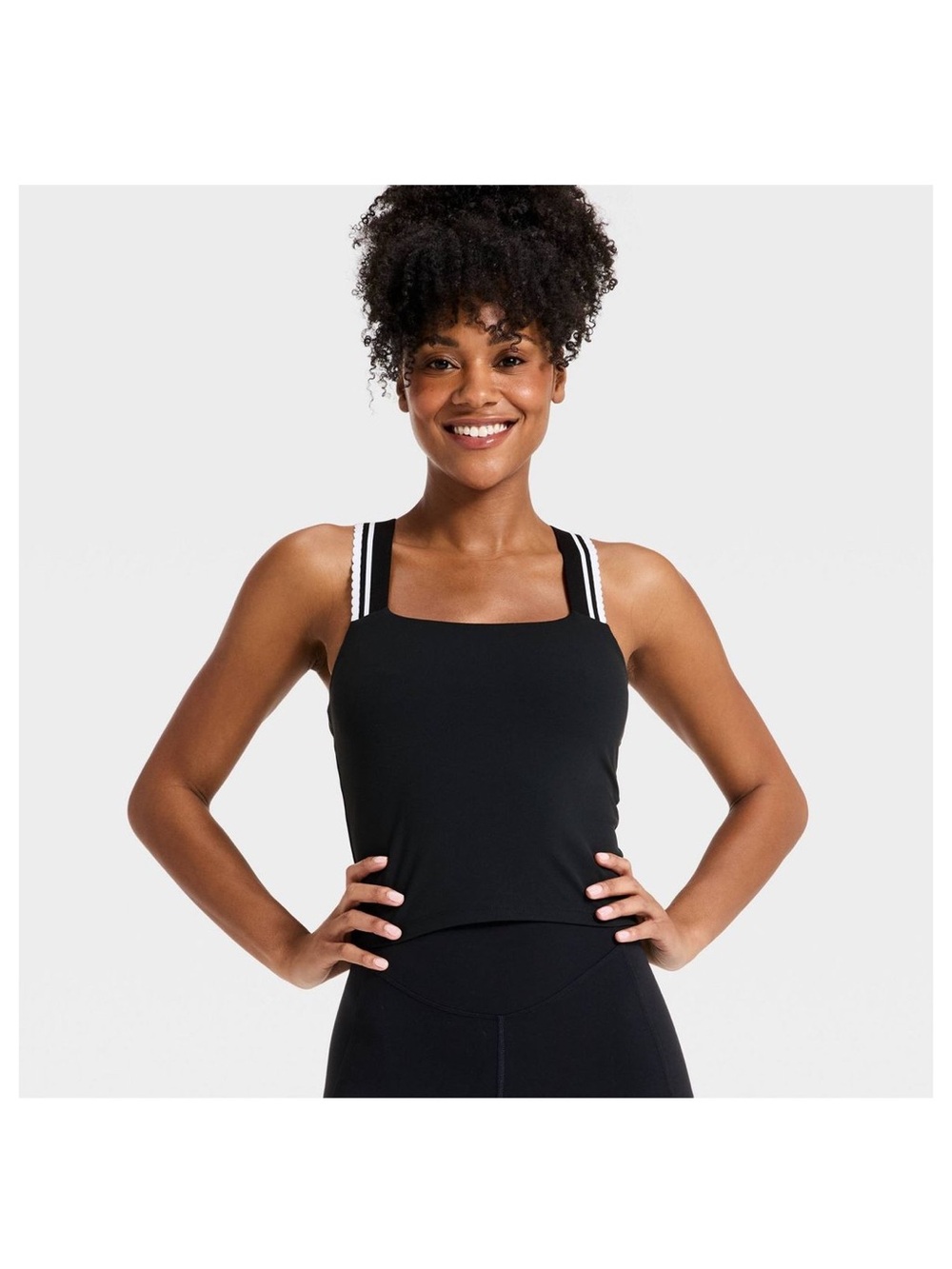 all in motion Black Tank Top with White-Trim Straps